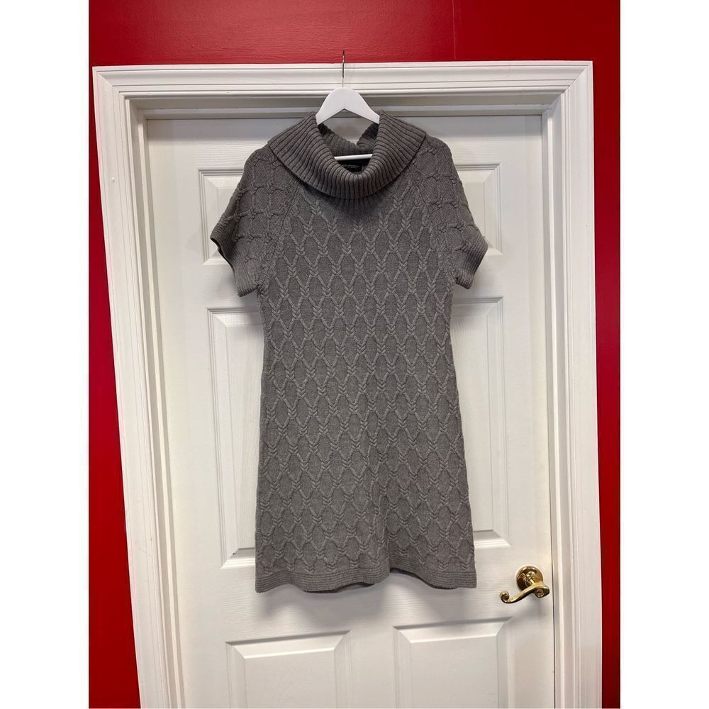 Banana Republic Gray Fine Merino Wool Cowl Neck Sweater Dress sz L EUC